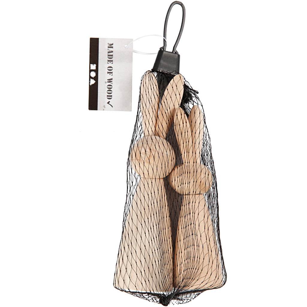 Creativ company conigli in legno, h: 12+14 cm, d: 3,5+4 cm, 2 pezzi 1 scatola