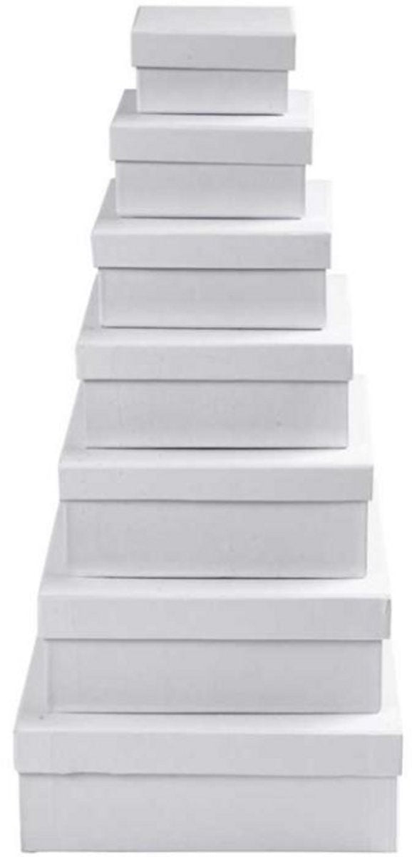 Creativ company cajas cuadradas, h: 4,5+5+5,5+6+6,5+7+7,5 cm, dimensiones 9+11+13+15+17+19+21 cm, blanco, 7 piezas 1 juego