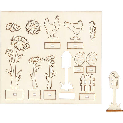 Creativ company diy houten figuren kippen, eieren en bloemen