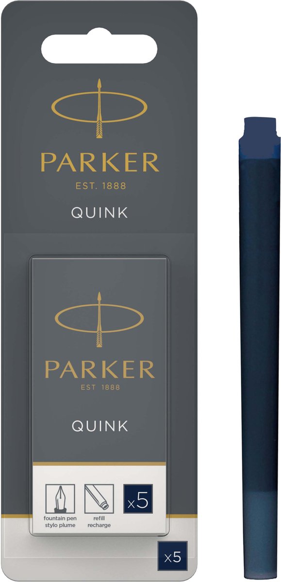 Cartucce d'inchiostro per penne stilografiche lunghe Parker | inchiostro blu nero quink | 5 cartucce per penna stilografica (confezione hangsell)