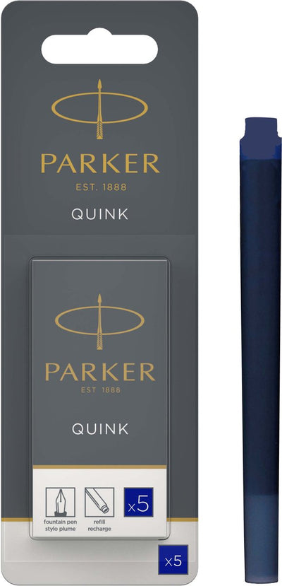 Cartuchos de tinta para pluma estilográfica larga Parker | tinta quink azul | 5 cartuchos de pluma estilográfica (blister)