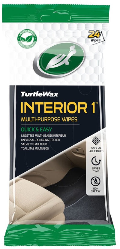 Salviette detergenti per interni in cera di tartaruga - pulizia superiore - per tessuto, moquette, vinile, plastica in gomma - in confezione richiudibile - 24 salviette