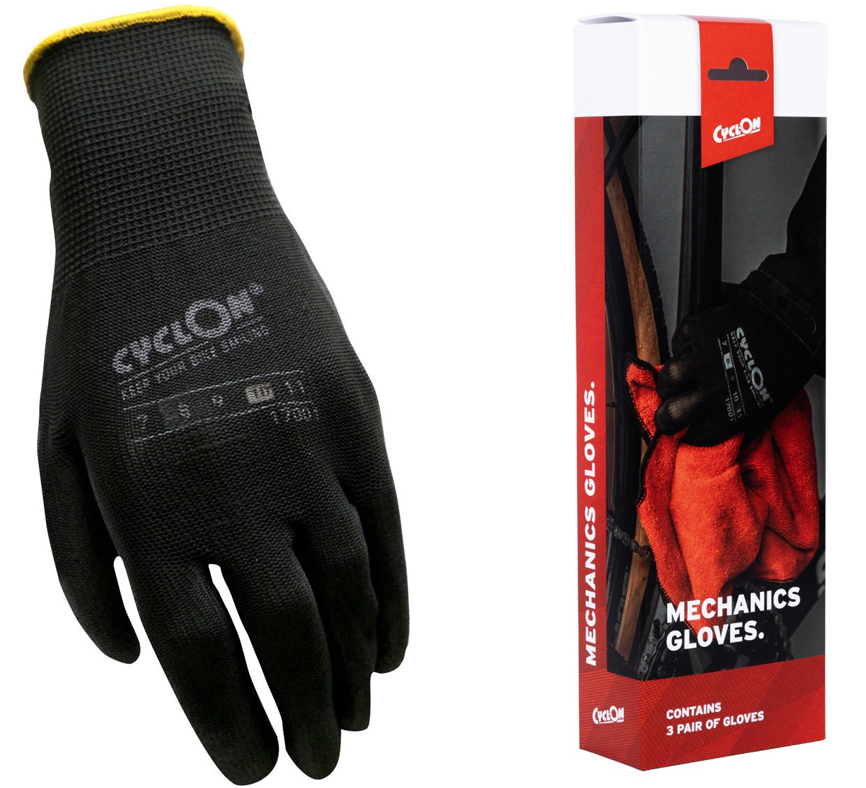 Cyclon montagehandschoenen m10 nylon pu zwart geel (20pr)