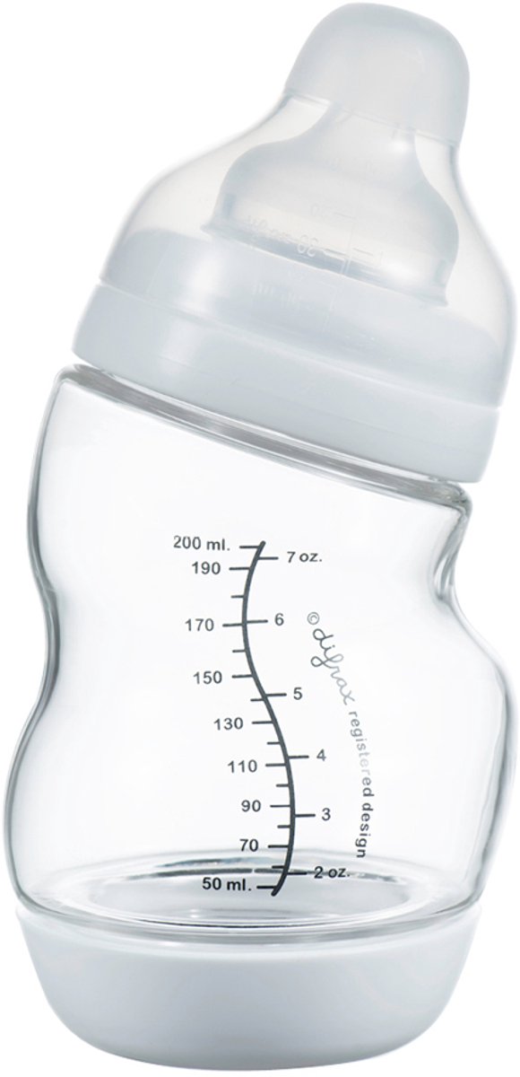 Difrax babyfles breed glas - 200 ml - wit - 1 stuk - s-fles - anti koliek