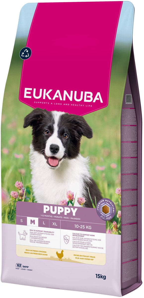 Eukanuba cucciolo di razza media pollo - cibo per cani - 15 kg
