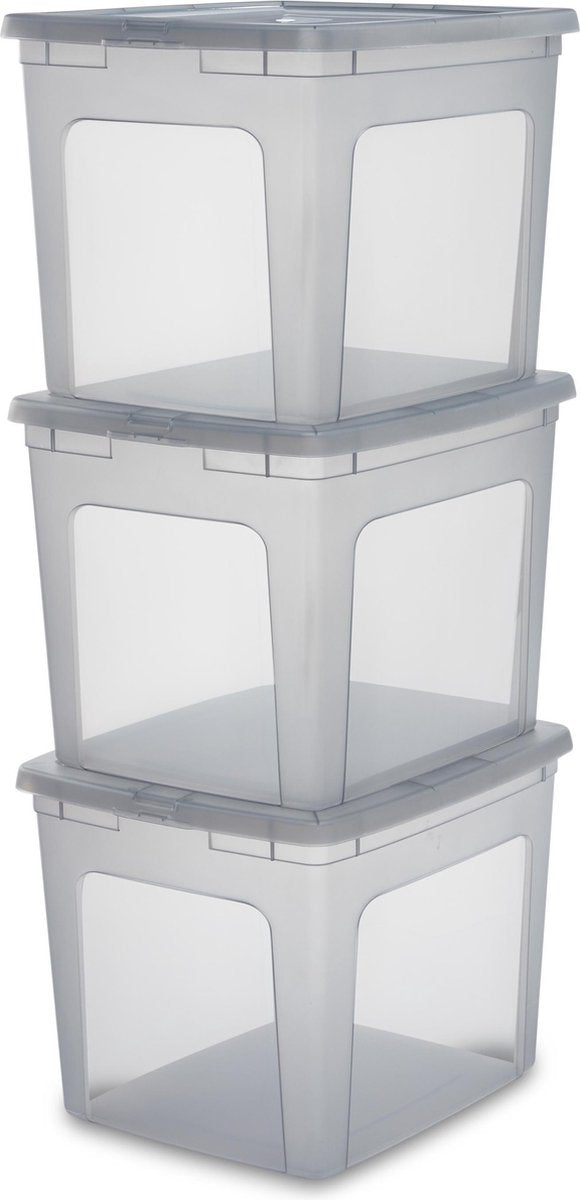 Scatola portaoggetti Iris Clearbox - 30 l - plastica - grigia - set di 3