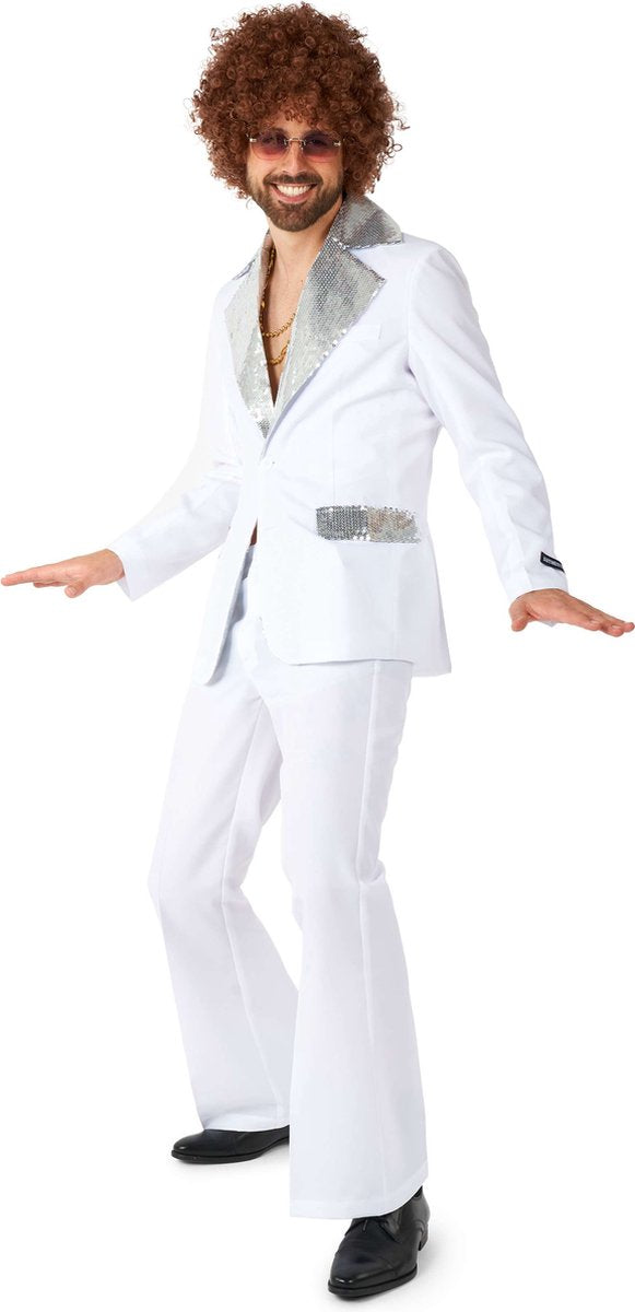 Disfraz de discoteca Suitmeister - traje de hombre - ropa de carnaval - disfraz de fiebre del sábado por la noche - incluye chaqueta y pantalones acampanados - blanco - talla: xl