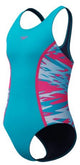 Speedo h-boom splice muscleback 1 piece meisjes sportbadpak - turquoise roze