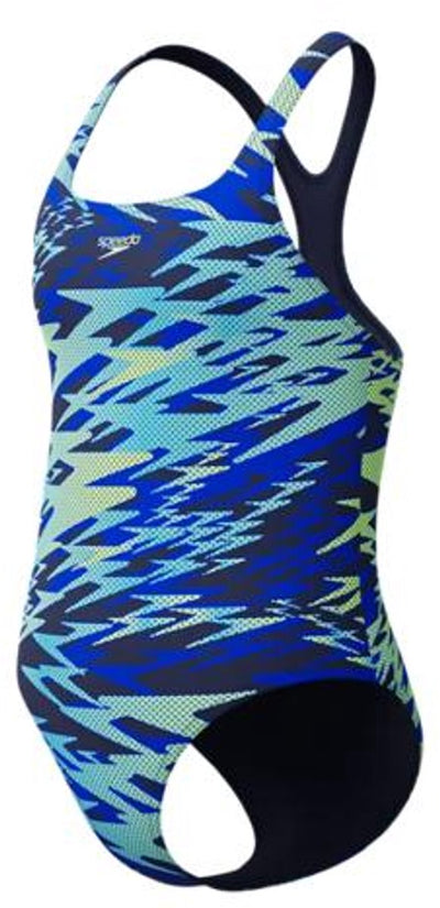 Speedo h-boom print medalist traje de baño deportivo para niñas de 1 pieza - verde marino