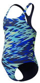 Speedo h-boom print medalist 1 piece meisjes sportbadpak - marine groen