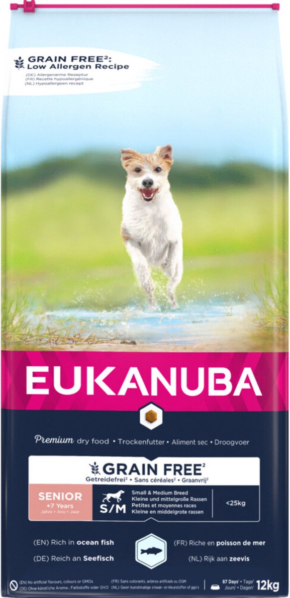 Eukanuba senior small medium breed graanvrij oceaanvis - hondenvoer - 12 kg