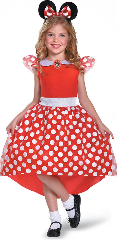 Travestimento disney - minnie, costume classico in maschera minnie rosso, taglia s (5 - 6 anni), ragazze