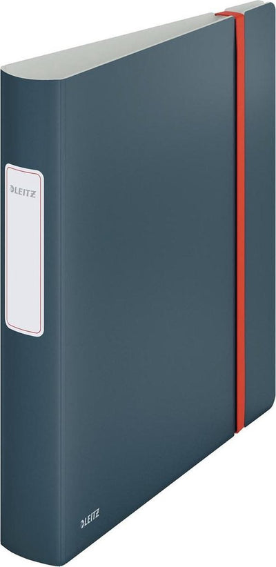 Raccoglitore in plastica Leitz 180° active con etichetta sul dorso - 2 anelli A4 - larghezza dorso 65 mm - grigio velluto