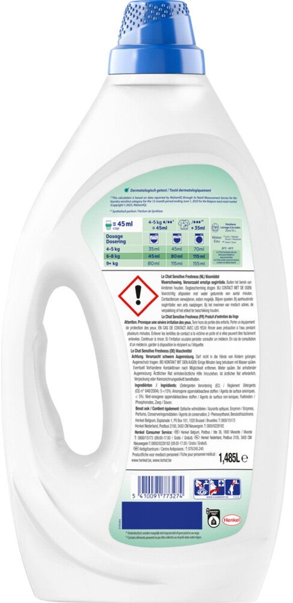 Le chat gel Sensitive Freshness - detersivo liquido - adatto a tutti i bucati - confezione risparmio - 4 x 33 lavaggi