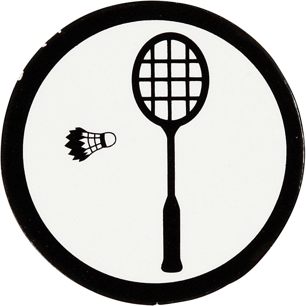 Etichetta aziendale Creativ, racchetta da badminton, d 25 mm, bianco nero, 20 pezzi 1 scatola