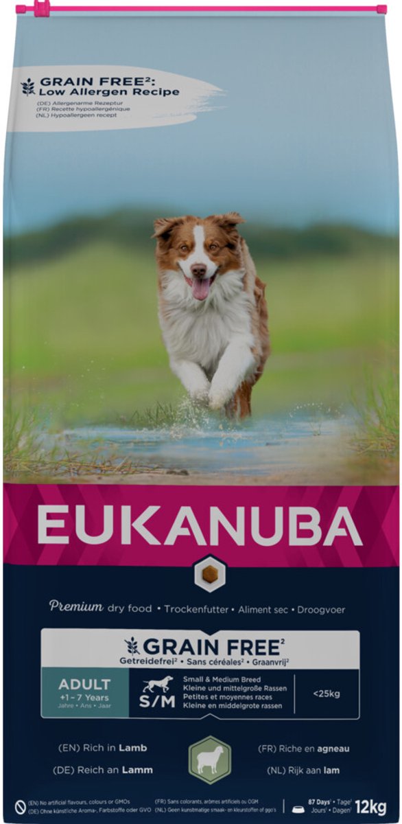 Eukanuba adult graanvrij small-medium hondenvoer lam 12 kg