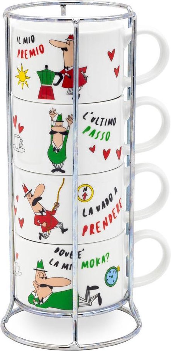 Bialetti tazzine caffè cappuccino impilabili italia in cestello 4 pezzi