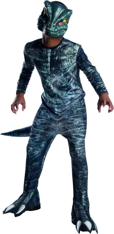 Rubini - costume da dinosauro - costume da bambino dinosauro velociraptor del mondo giurassico - blu, grigio - taglia 128 - abbigliamento di carnevale - costume