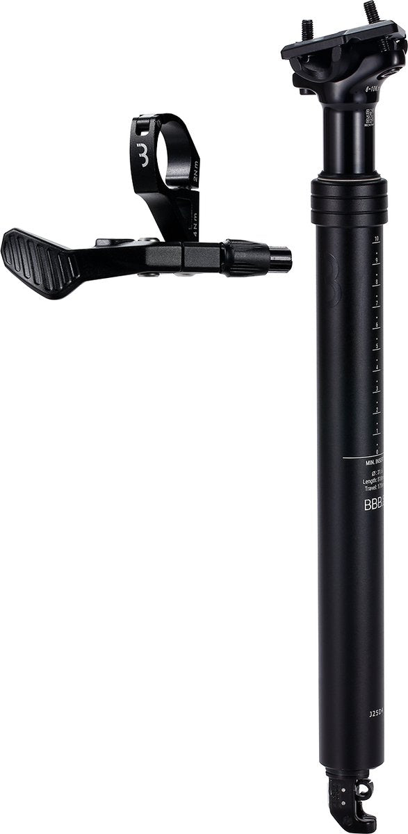 Tija elevadora para bicicleta Bbb tija telescópica ajustable ø31,6 mm - tija de sillín con palanca de control remoto - 518 mm - certificada para: ebike, mtb bicicleta de carreras - bsp-51