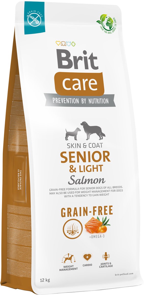 Brit care senza cereali - cibo secco per cani - senior light - salmone - senza cereali - 12 kg