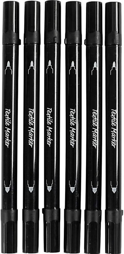 Creativ company textile markers, line width 2.3 + 3.6 mm, black, 6 pieces 1 box