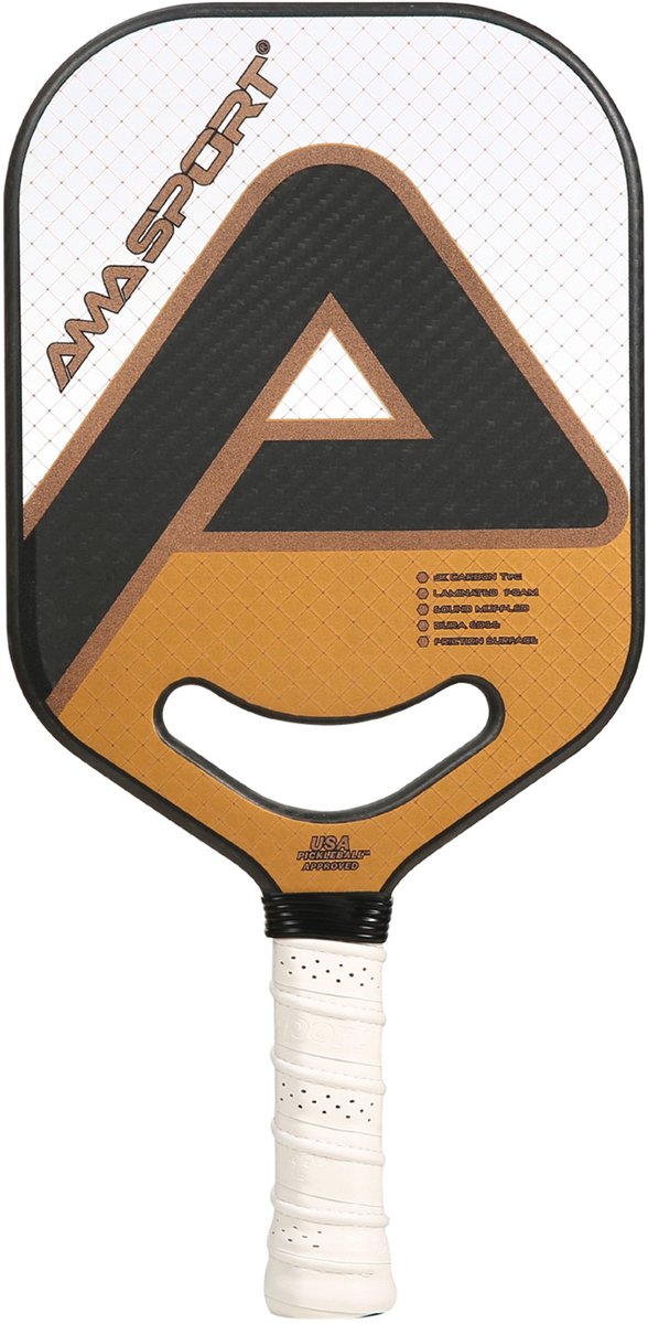 Ama sport pickleball paddle pp001-3kw oro blanco - Carbono 3k - Núcleo de 20 mm - Garganta dinámica de aire aero-duraedge -
