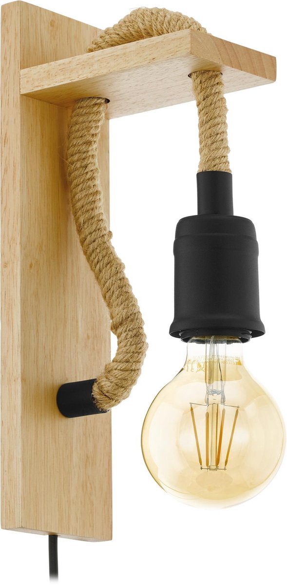 Eglo rampside wandlamp - 1 lichts - e27 - zwart - bruin