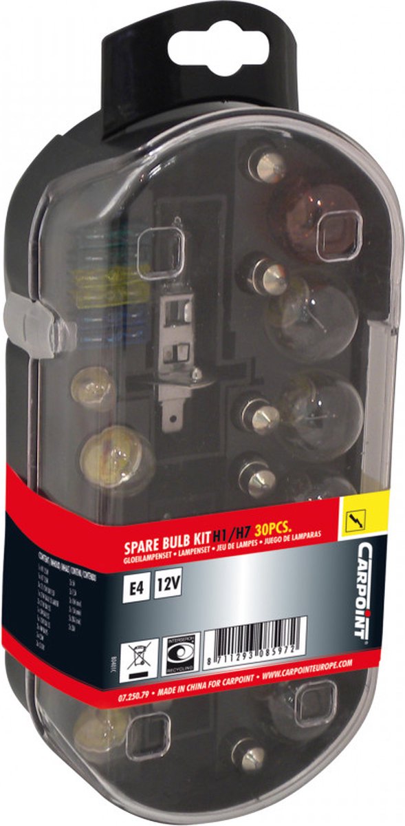 Set lampadine Carpoint H1 H7 – 30 pezzi – compresi fusibili – scatola compatta – installazione semplice