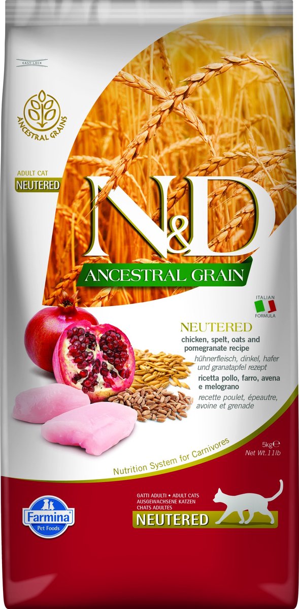 N d ancestral grain voeding voor de gecastreerde kat kip 5 kg