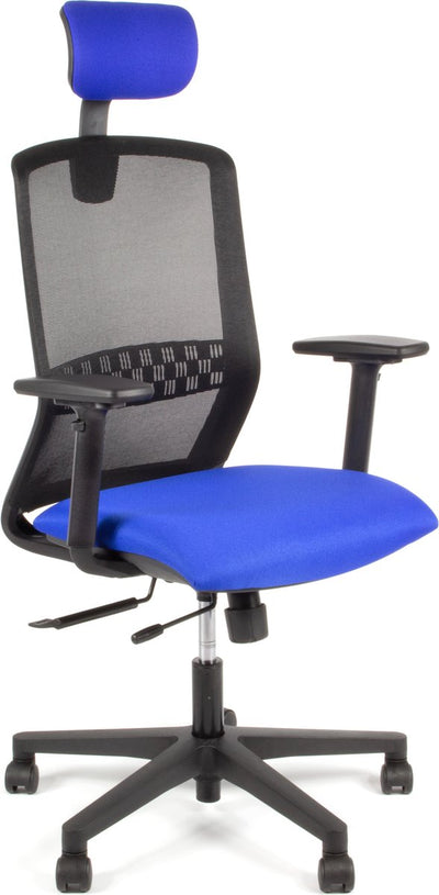 Linea tekna 01 pt - sedia da ufficio - ergonomica en1335 - con poggiatesta - multiregolabile - nero blu