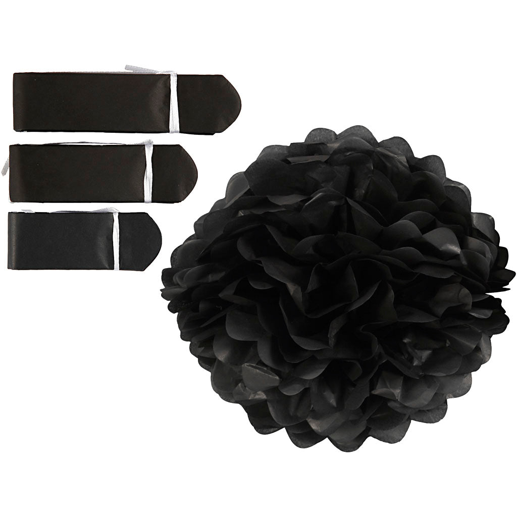 Pompon di carta Creative Company, d 20+24+30 cm, 16 g, nero, 3 pezzi 1 scatola