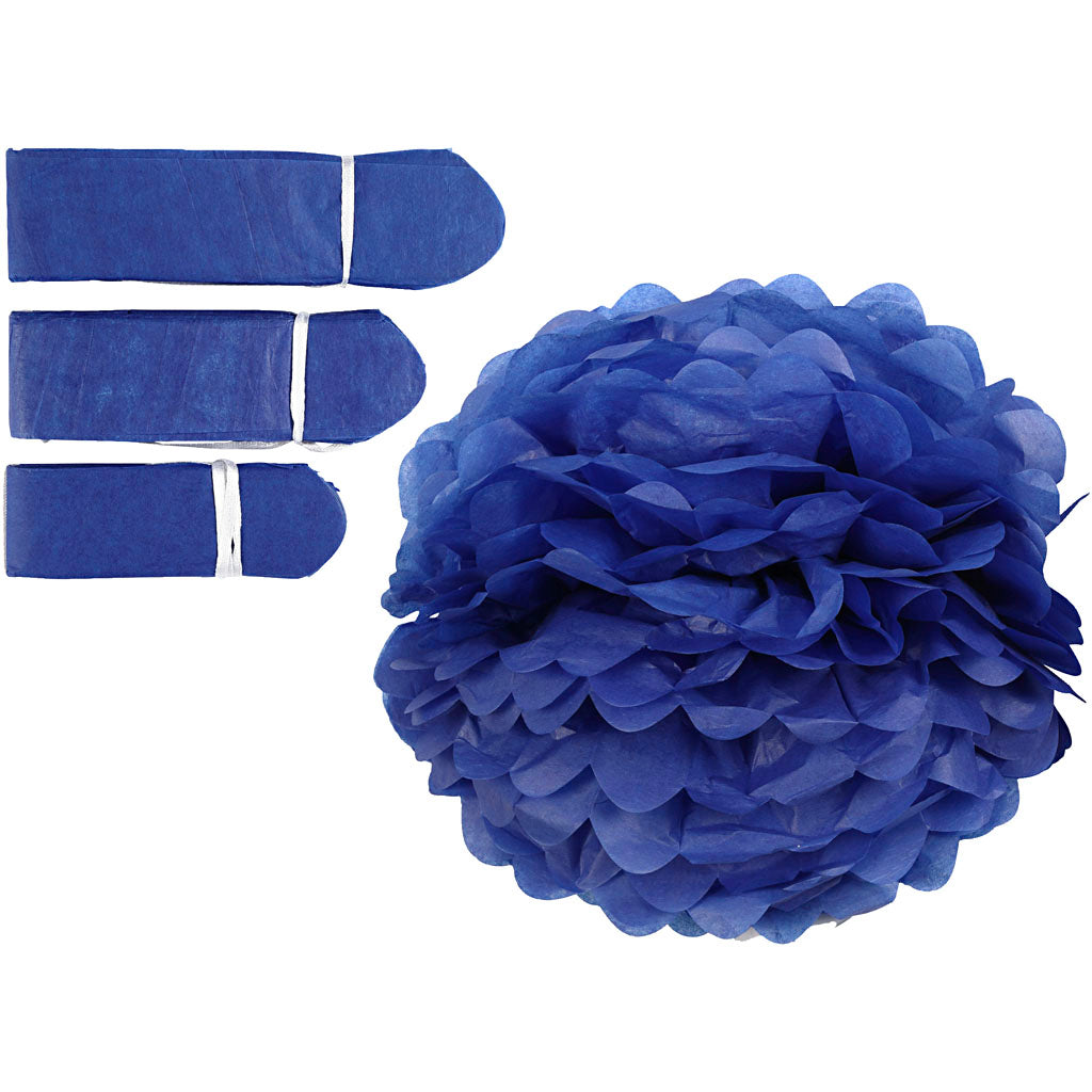 Pompón de papel Creativ company, d 20+24+30 cm, 16 gr, azul oscuro, 3 piezas 1 caja