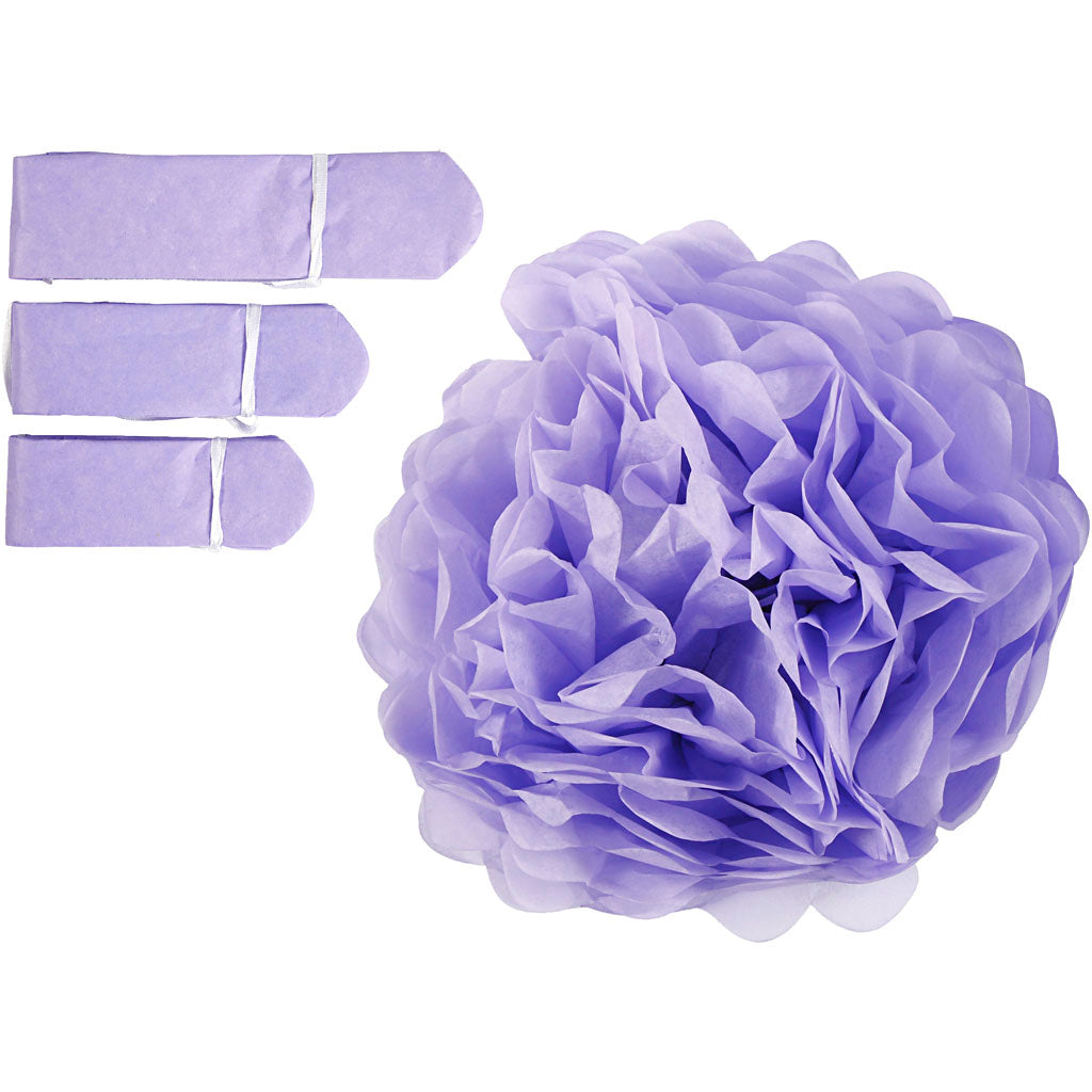 Pompon di carta Creative Company, d 20+24+30 cm, 16 g, viola, 3 pezzi 1 scatola