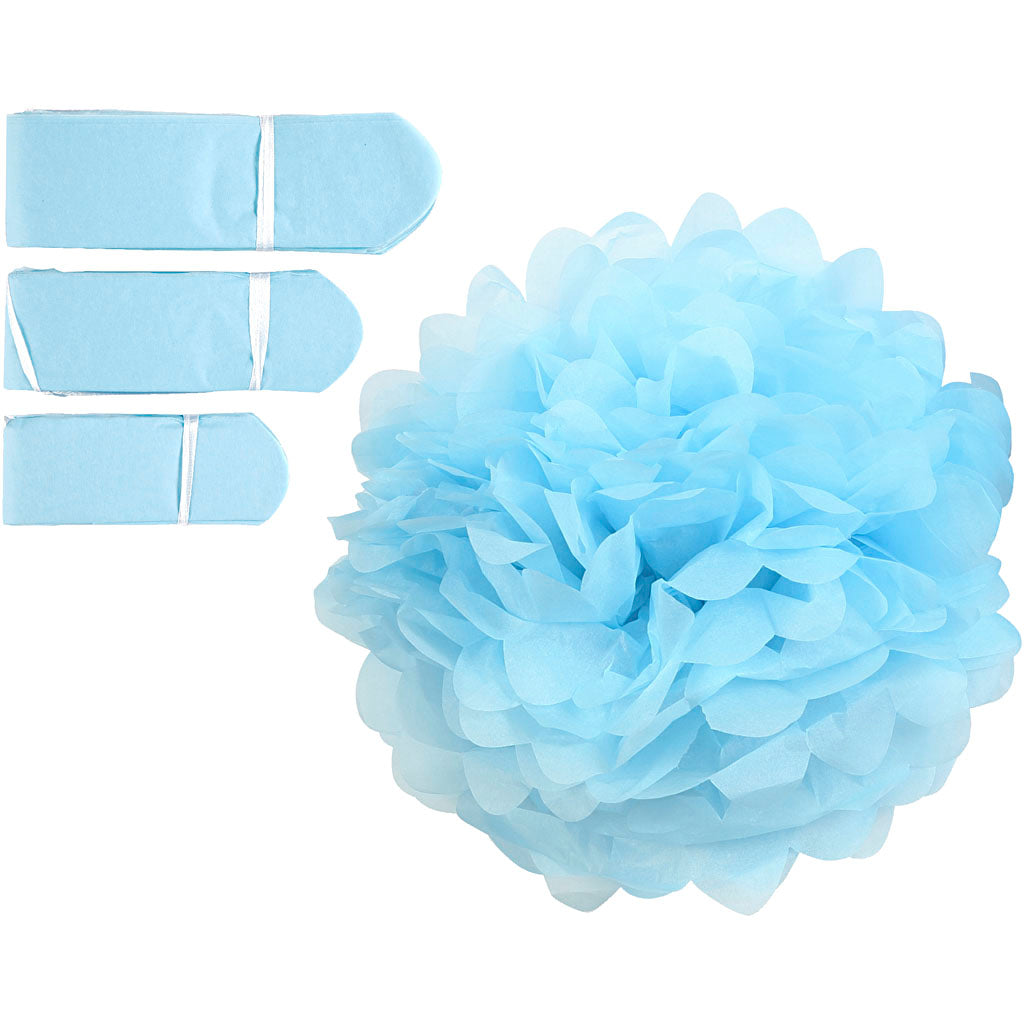 Pompon di carta Creative Company, d 20+24+30 cm, 16 g, azzurro, 3 pezzi 1 scatola
