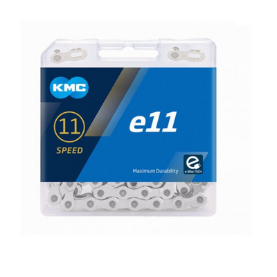 KMC E11 Cadena de bicicleta E de 11 velocidades de HI HI-BRIPLE X-Durabilidad, 122 izquierda, 5.65 mm, plata