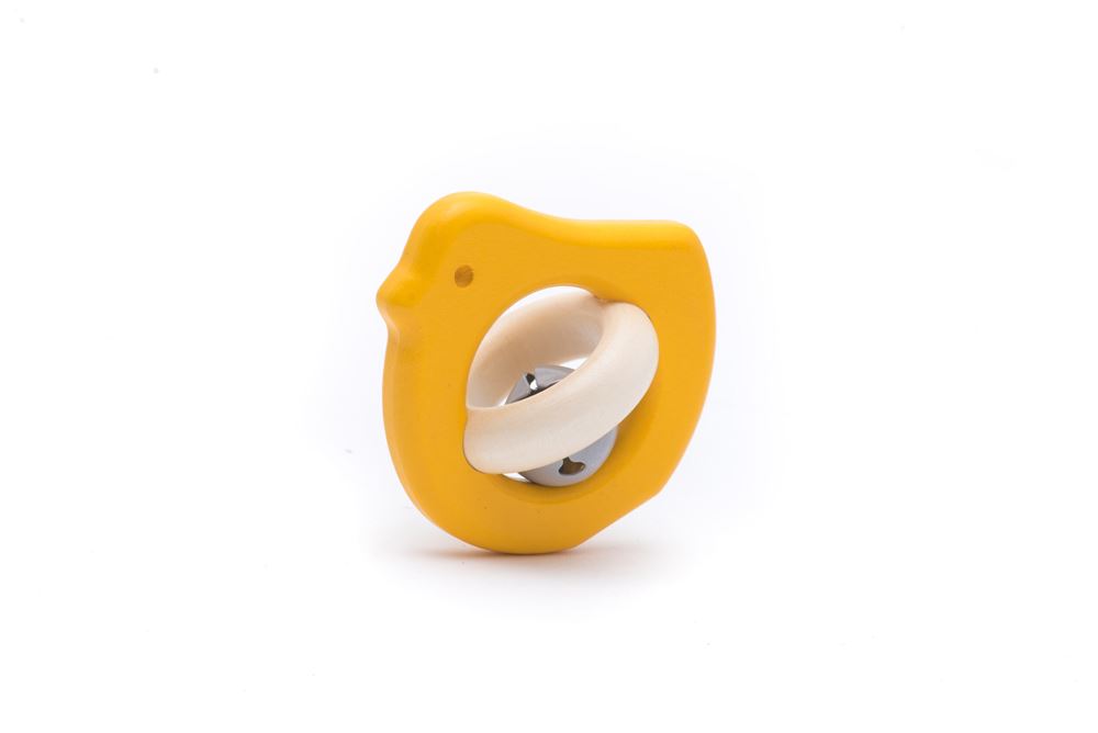 Sonajero bajo de madera pájaro amarillo. 8x5x8