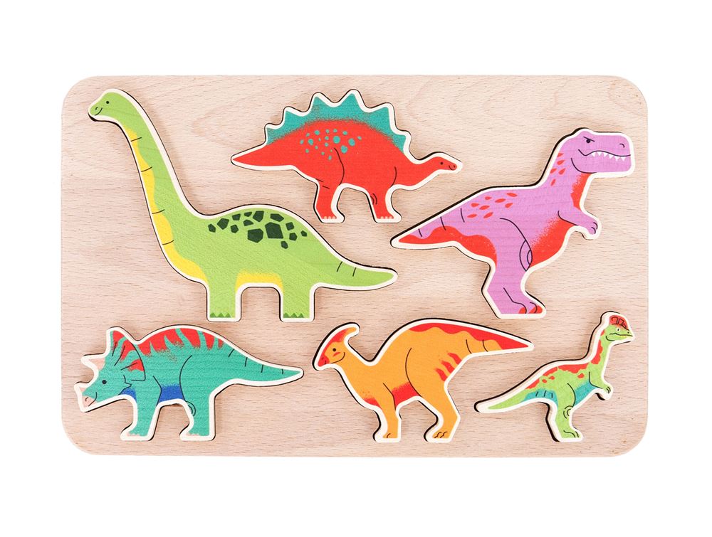 Bajo clasificador de dinosaurios en madera.
