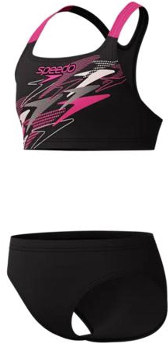 Costume da bagno sportivo per ragazze in 2 pezzi con logo medley Speedo - nero rosa