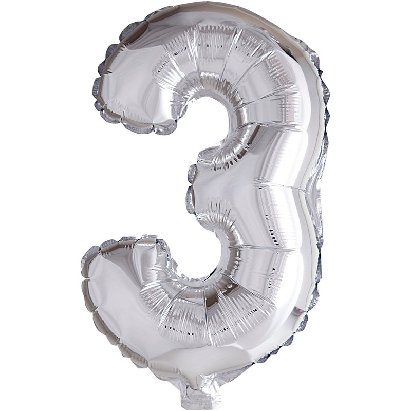 Palloncino foil Creative Company, 3, h: 41 cm, argento, 1 pezzo