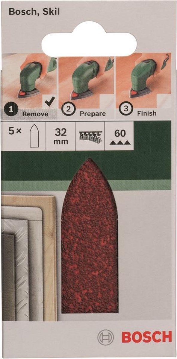 Set di fogli abrasivi Bosch da 5 pezzi per levigatrici a delta, adattatore 32 mm - grana 60