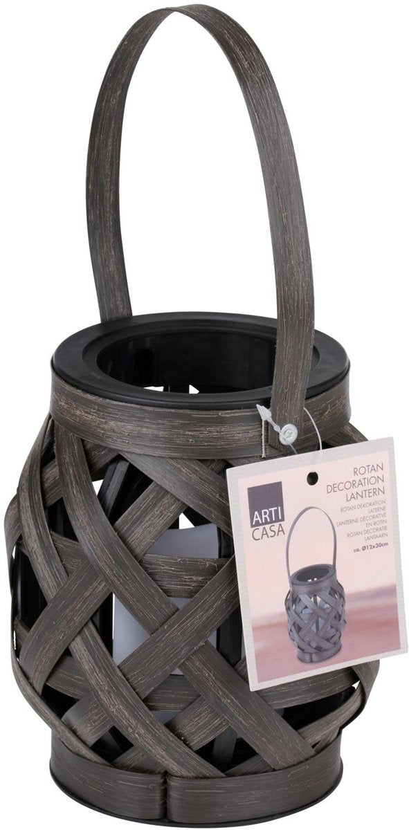 Arti casa Farol de ratán con asa - farol de vela decorativo - 13 x 30 cm - marrón oscuro