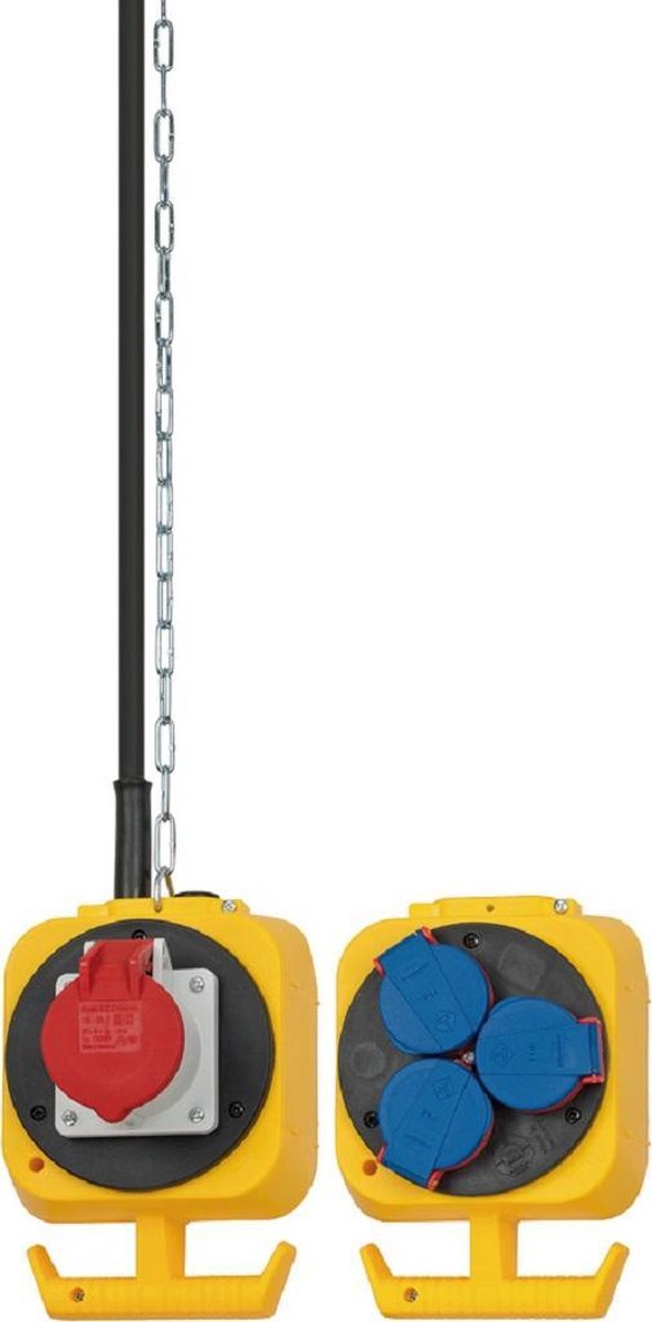 Distributore di corrente CEE Brennerstuhl Blocco di distribuzione IP44 per interni ed esterni con cavo H07RN-F 5G1,5 da 5 m (3 prese, 1 presa CEE, made in Germany)