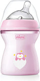 Biberon Chicco Natural Feeling 2 mesi + 250 ml, biberon con ventosa in silicone morbido e flessibile, adatto per allattamento misto, flusso medio-denso, rosa 2+ m