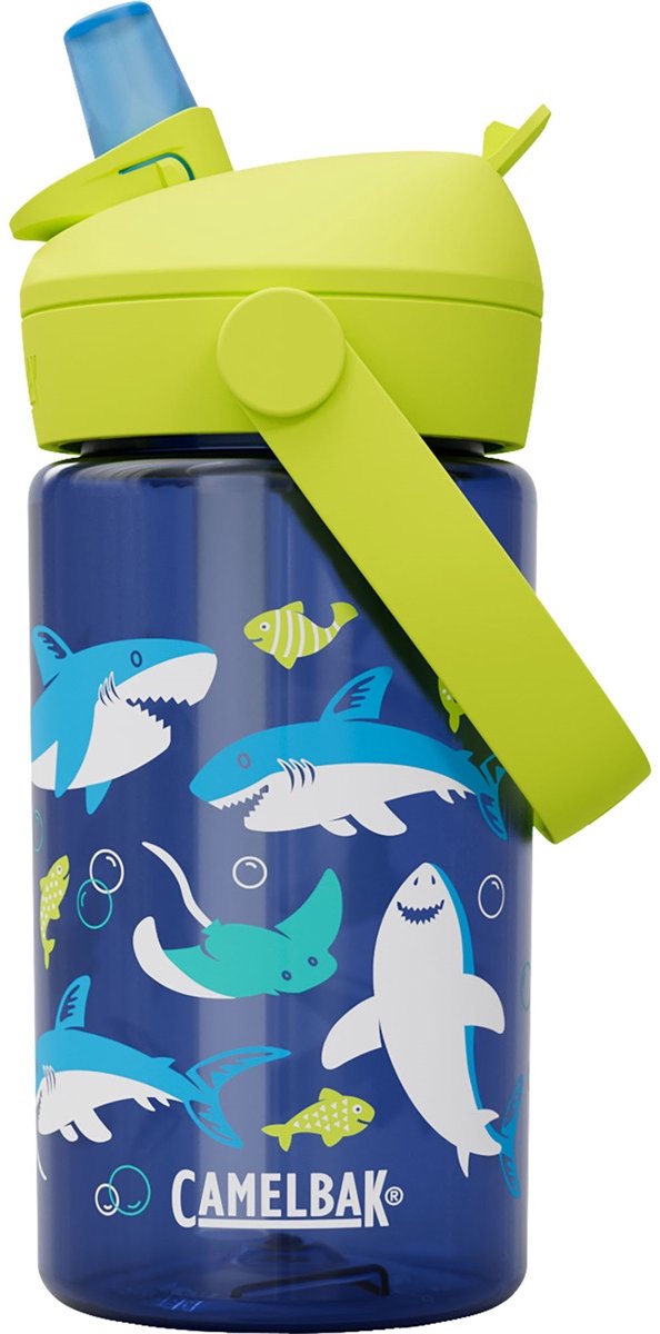 Camelbak thrive biberón con pajita para niños - 400 ml - con pajita - botella de agua - azul (tiburones y rayas)