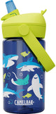Camelbak thrive biberón con pajita para niños - 400 ml - con pajita - botella de agua - azul (tiburones y rayas)