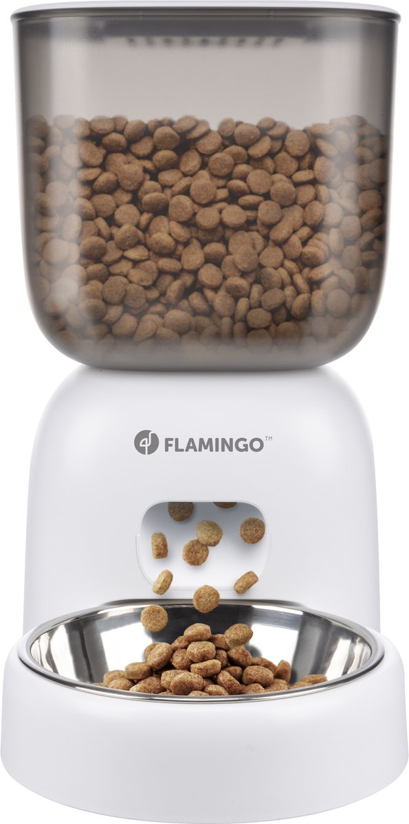 Flamingo automatic food bar for dogs and cats – automatic feeder with timer recording function – 3l dry food – model blido – white