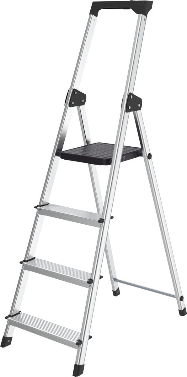 Scale domestiche Brasq 4 gradini argento - scale da cucina pieghevoli in alluminio per uso privato e professionale - scala per scale - antiscivolo