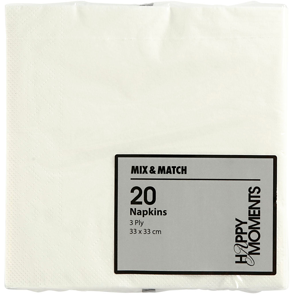 Creativ company napkins, size 33x33 cm, white, 20 pieces 1 box