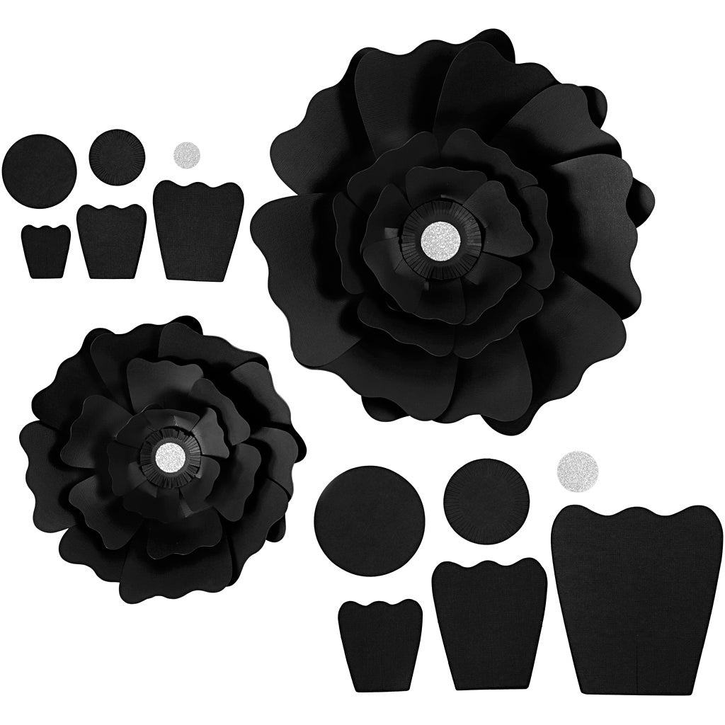 Creativ company flores de papel, d 15+25 cm, 230 gr, negro, 2 piezas 1 caja