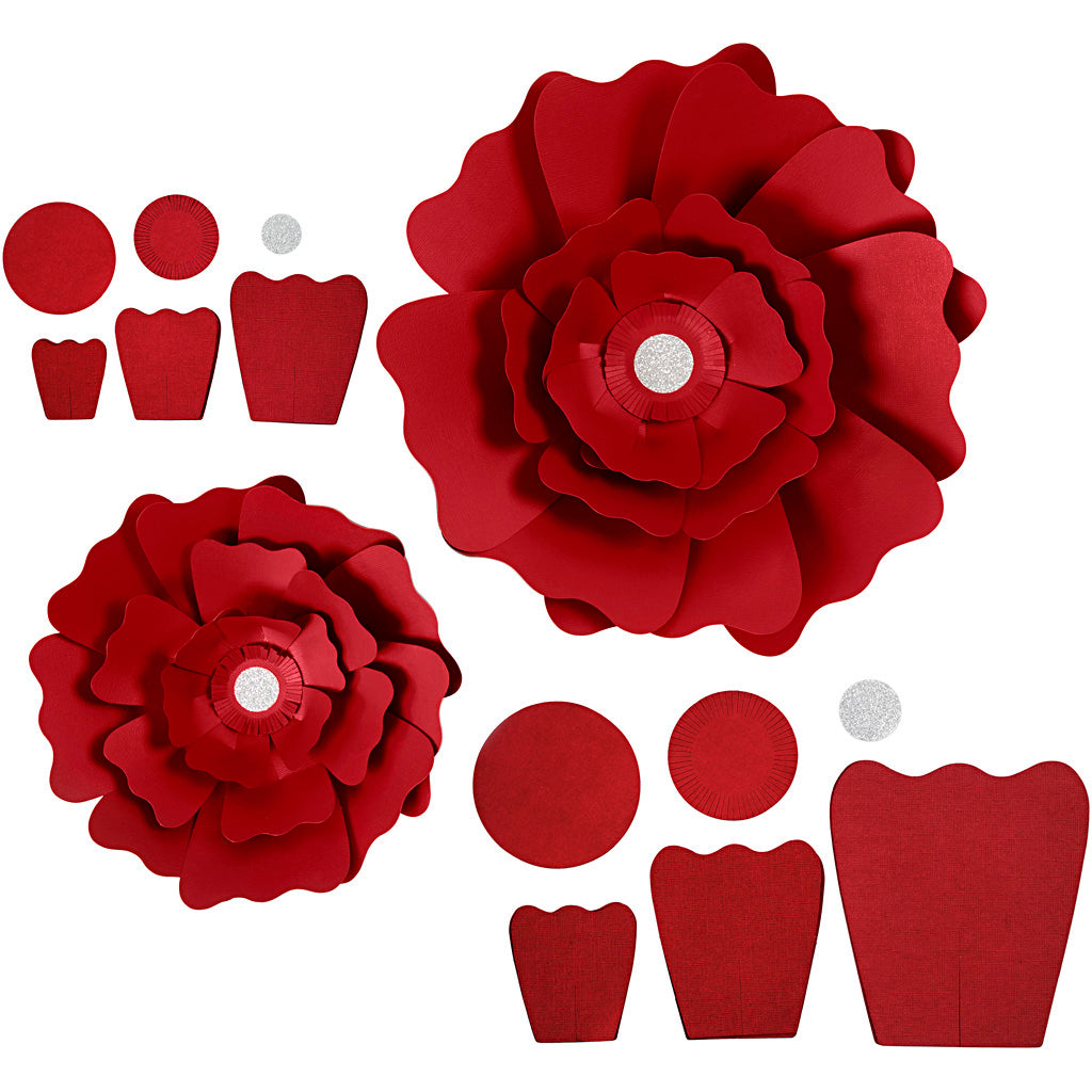 Fiori di carta Creative Company, d 15+25 cm, 230 gr, rosso, 2 pezzi 1 scatola